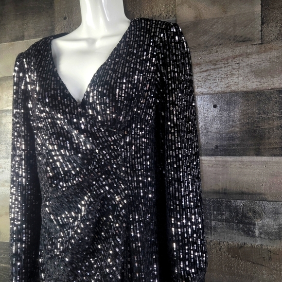 New Anthropologie Black sequins Ollie Mini Dress - Picture 6 of 12